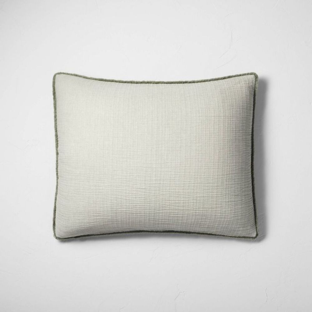 King 250TC Textured Chambray Cotton Zippered Pillow Sham - Sage Green